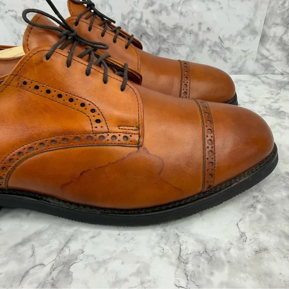 ALLEN EDMONDS Benton Cognac Leather Cap Toe Oxfords Shoes Vibram Sole Sz 10